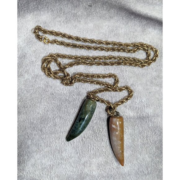 Vintage Dual Carved Stone Fang Pendant Necklace - Picture 6 of 6